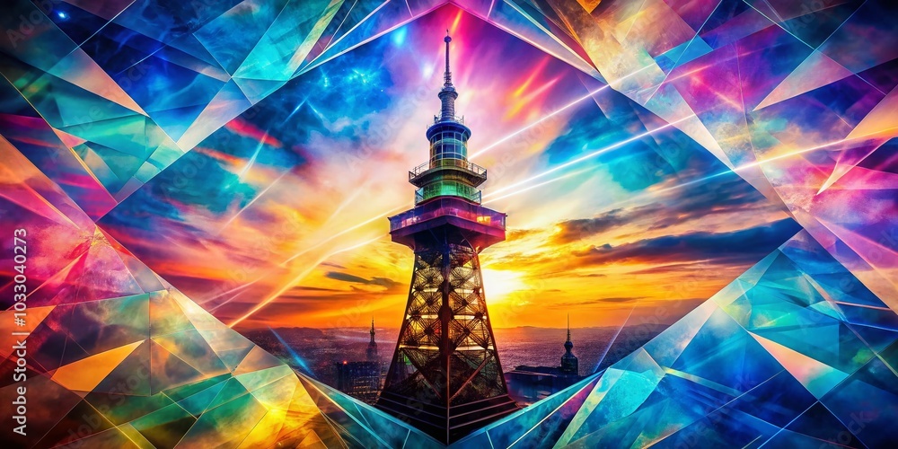 Poster abstract double exposure tower background for creative visuals and design projects