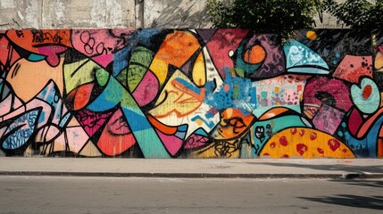 Colorful abstract graffiti on a concrete wall.