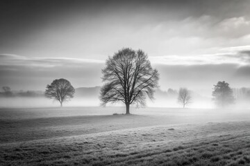 Obraz premium landscape in november fog with focus on Depth of Field