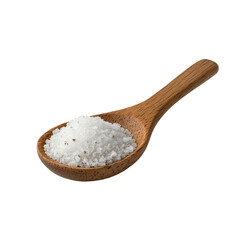 Salt in wooden spoon on white background