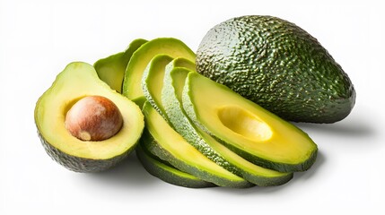 avocado and slices isolated on white background with copy space for your text. 