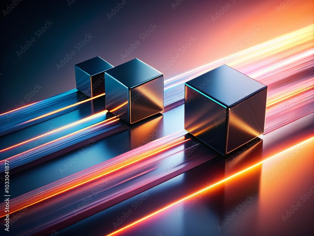 Poster abstract minimalist background with black 3d squares - long exposure effect for modern design