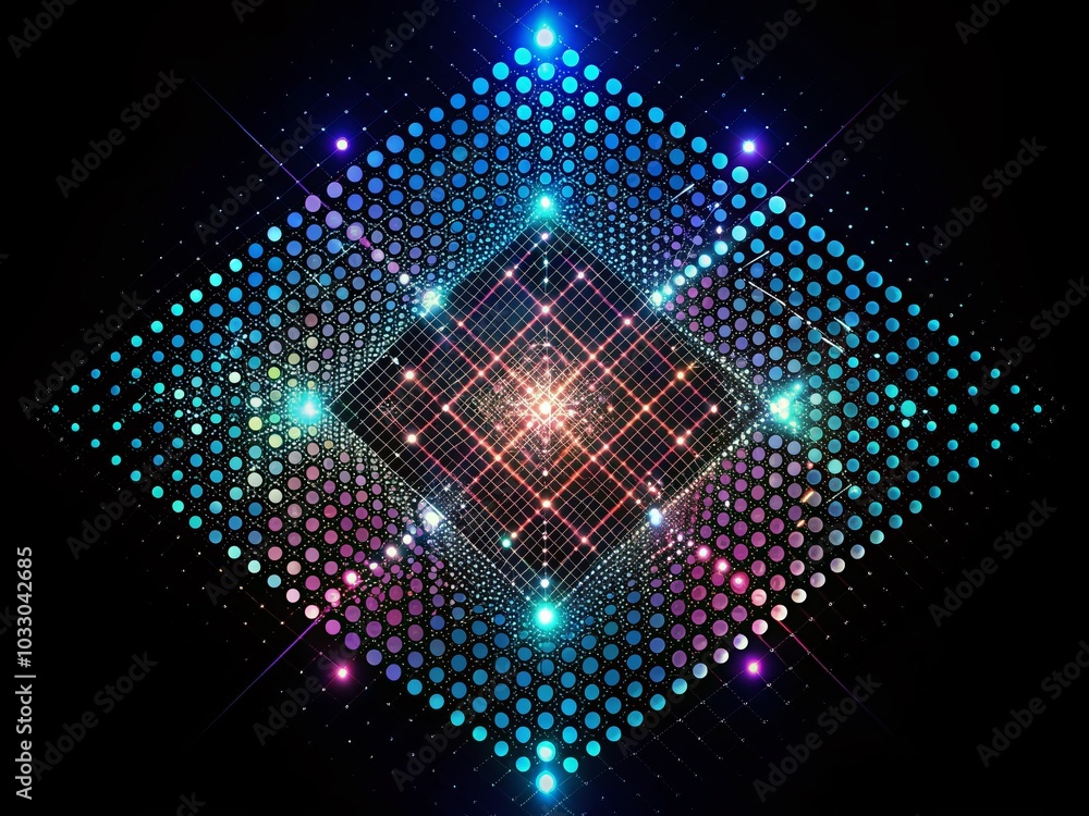 Aufkleber abstract rhombus grid texture with dots on black background for technology and cyberspace concepts