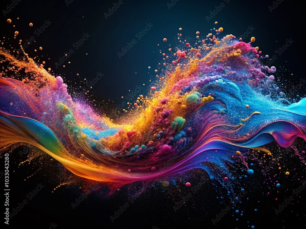 Poster abstract wave of particles - dynamic black background for design projects