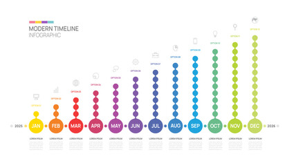Business timeline infographic Circle Point step template. 2025 milestone element timeline chart diagram calendar, vector.