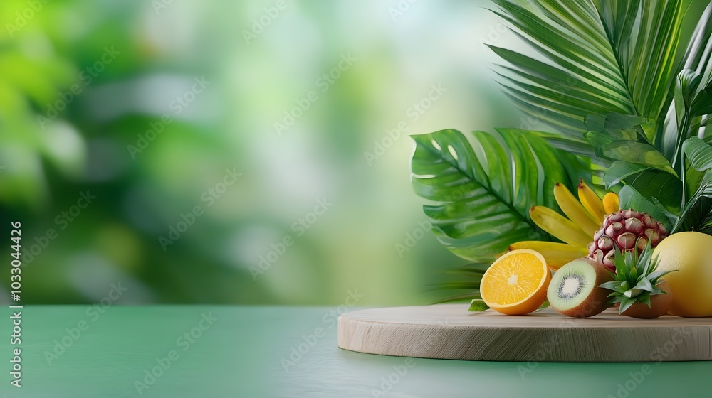 Poster lush and vibrant jungle canopy showcased in a flat design side view with a mesmerizing triadic color