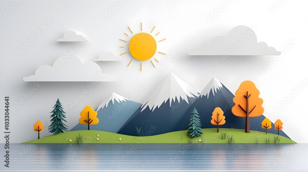 Poster rainy forest scene with a tranquil serene atmosphere and a triadic color scheme in a wet season flat