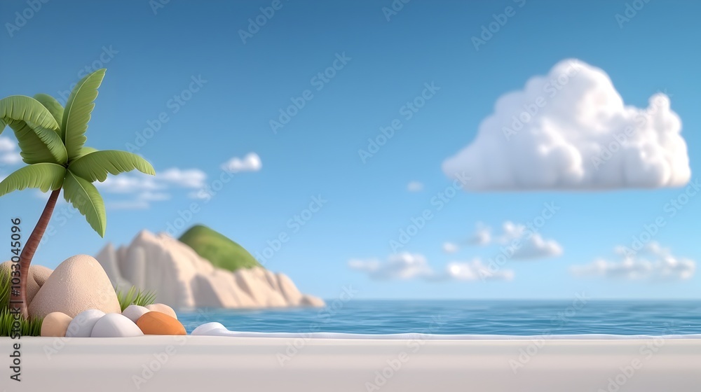 Poster coastal cliffs flat design front view animation with a complementary color scheme featuring rocky co