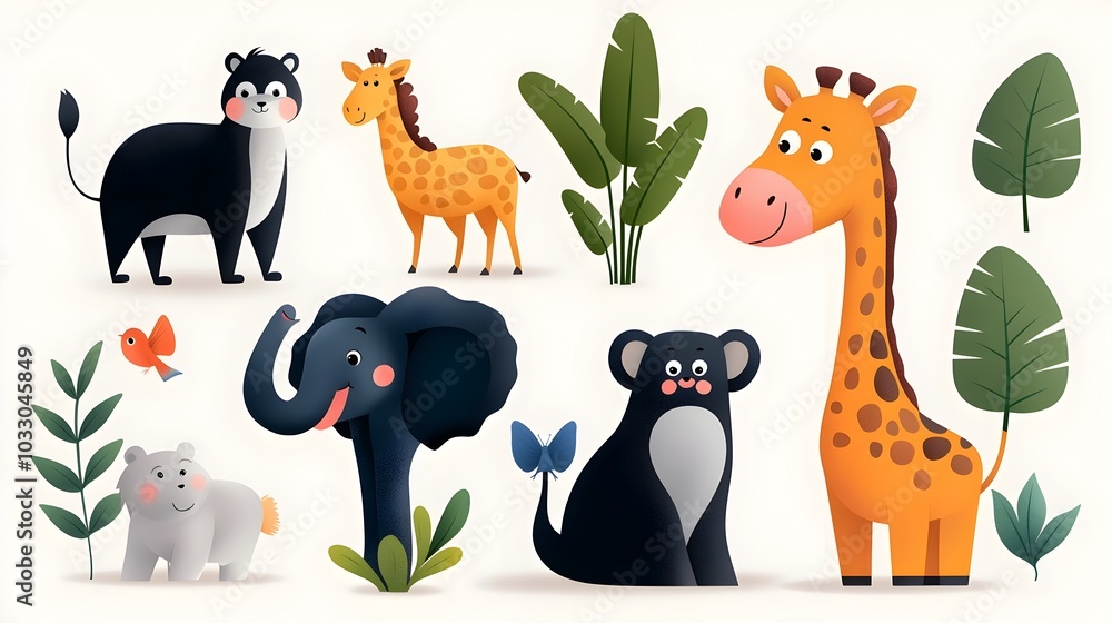 Poster savannah animals flat design top view african themed animation with complementary color scheme diver
