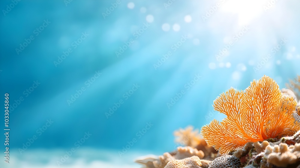 Poster vibrant and dynamic coral reef flat design in an underwater animation setting featuring a complement