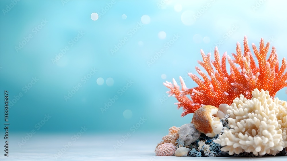 Poster stunning digital showcasing a vibrant coral reef flat design with a complementary color scheme featu