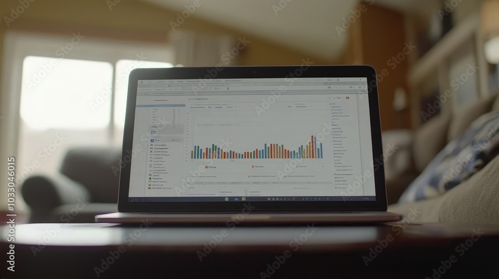 Poster laptop displaying colorful data analytics chart