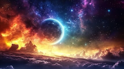 Fototapeta premium Celestial landscape with a planet and stars.