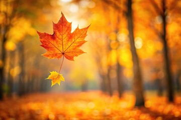 Fototapeta premium Blurry orange fall leaves in front of a maple tree, creating a natural autumn background