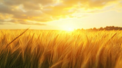 Obraz premium Golden wheat field at sunset.