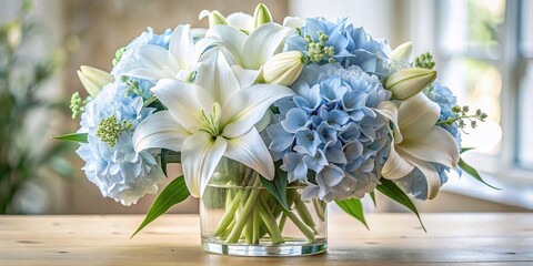 Beautiful Hydrangea and Lily Sympathy Flower Bouquet in Vase for Comfort and Support
