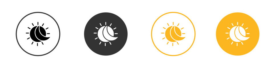 Sun and moon icon black and white vector outline sign