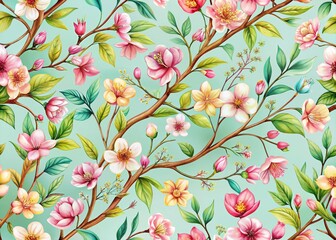 Blooming Branch Seamless Pattern for Modern Home Decor and Textile Design