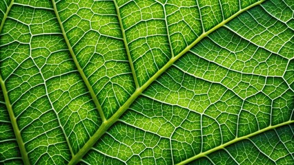 Closeup detail of green leaf texture fiber and vein