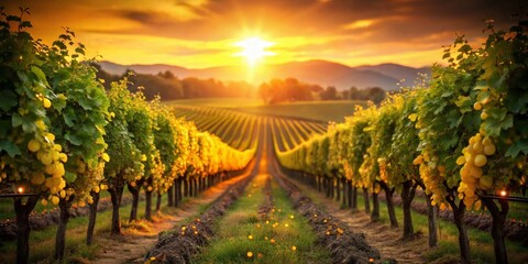 Fototapeta premium Bokeh Effect of a Serene Vineyard at Sunset - Wine Country Bliss
