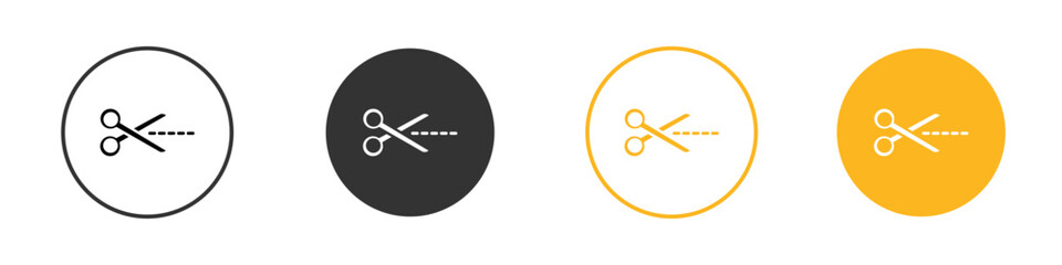 Scissors with cut lines icon black and white vector outline sign