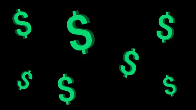 Animated dollar icons appearing on a transparent background, ideal for financial, business and economic themed content.