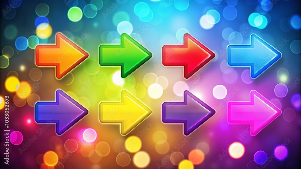 Poster cartoon arrow icon set with bokeh effect for directional symbols design