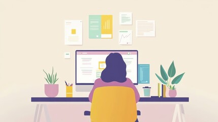 A digital marketing professional working remotely, planning a content strategy with website templates and design ideas displayed