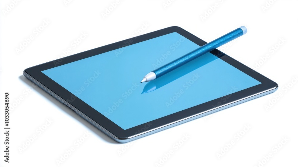 Poster touchscreen tablet with stylus, symbolizing interactive learning and digital education, isolated on 