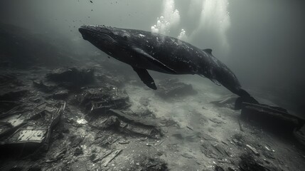 Fototapeta premium Powerful Humpback Whale Surfacing from Mysterious Underwater Depths