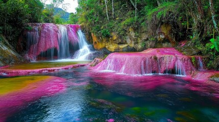 The rainbow river or five colors river is in Colombia one of the most beautiful nature places, is called Crystal Canyon or Cano Cristales.