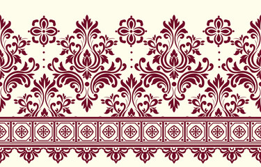 floral pattern vintage ethnic modern embroidery texture boho design vector illustration hand drawn pink flower motif branches leaves wallpaper seamless background border.