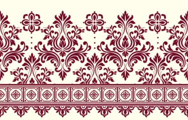 floral pattern vintage ethnic modern embroidery texture boho design vector illustration hand drawn pink flower motif branches leaves wallpaper seamless background border.