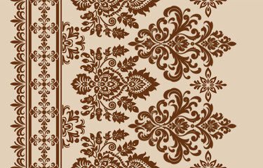 Abstract Traditional Scribble Style Hand Drawn Ikat Seamless Vector Pattern Trendy Fashion Colors Perfect for Allover Fabric Print or Wall Paper Damask Ethnic Concept Bright Orange White Tones