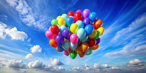 Colorful Balloons Floating in a Clear Blue Sky - Perfect for Celebrations and Joyful Events