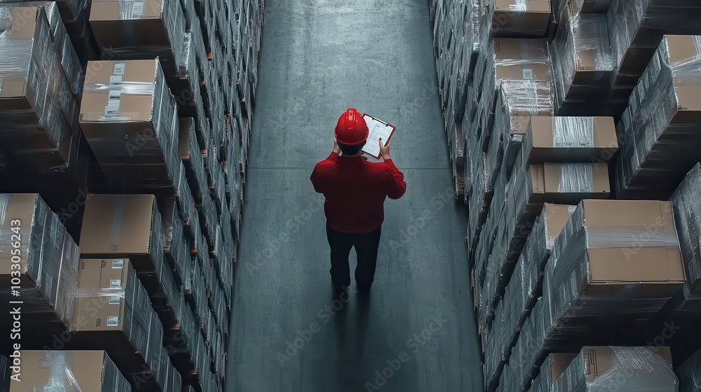 Poster warehouse operations managing inventory and logistics efficiently in a modern storage facility