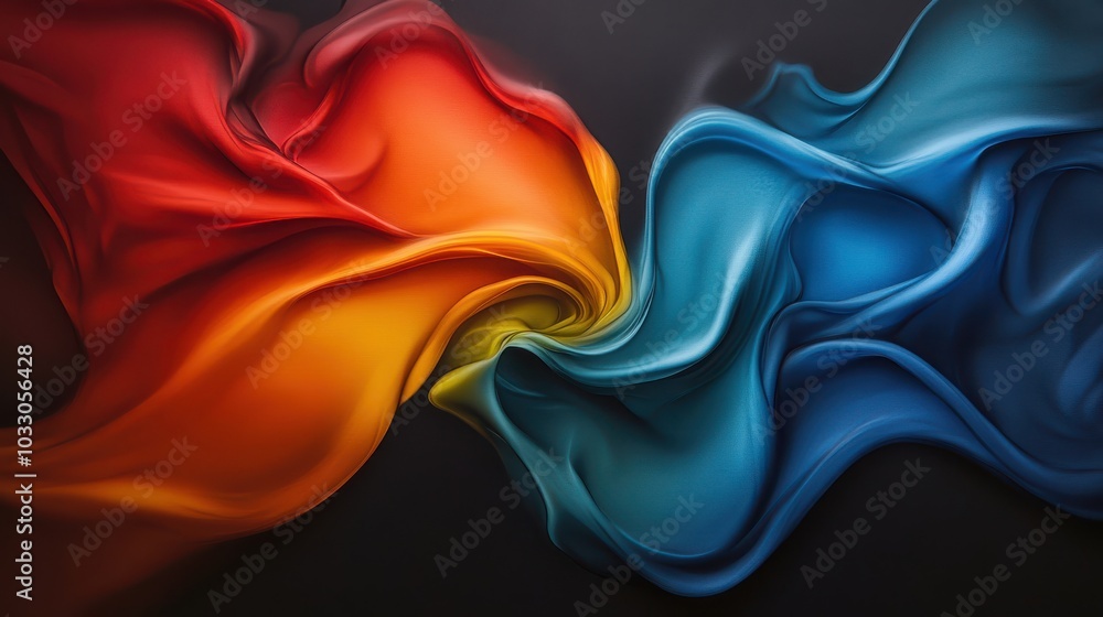 Poster Dynamic flow of colorful fabrics in motion evoking emotion and creativity