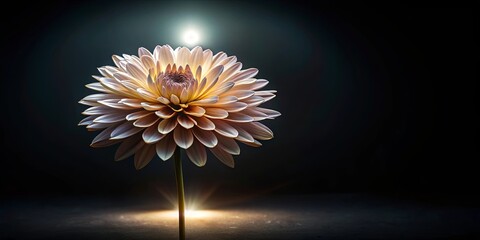 A single flower, illuminated by a spotlight, stands out against a dark background, its delicate petals reaching towards the light source.