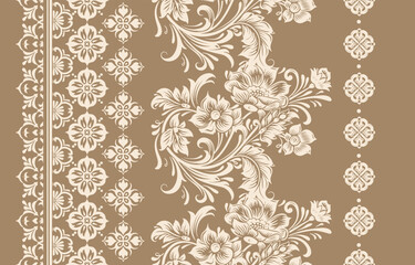Fototapeta premium Abstract Traditional Scribble Style Hand Drawn Ikat Seamless Vector Pattern Trendy Fashion Colors Perfect for Allover Fabric Print or Wall Paper Damask Ethnic Concept Bright Orange White Tones
