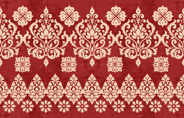 Abstract Traditional Scribble Style Hand Drawn Ikat Seamless Vector Pattern Trendy Fashion Colors Perfect for Allover Fabric Print or Wall Paper Damask Ethnic Concept Bright Orange White Tones