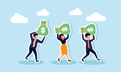 Some entrepreneurs carry bags of money, illustrating the distribution of dividends to company business shareholders