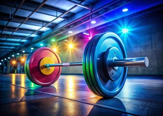 Colorful Weight Plates Stacked on Barbell - Gym Strength Equipment Closeup