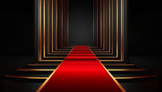 Red carpet pathway with gold trim leading to a dark background.