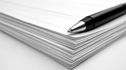 A Stack of White Paper with a Black Pen on Top