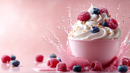 Creamy Dream Soft Serve Yogurt with Droplets of Fresh Berries