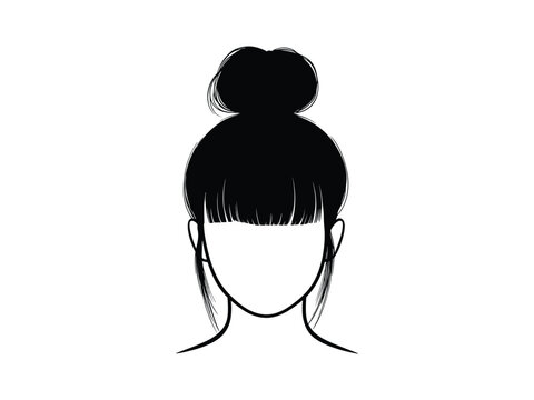 recommend clip art: Top Bun with Bangs Silhouette | Elegant Female Hairstyle Design for Fashion Art