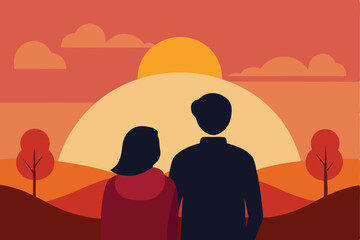 love watching sunrise couple vector illustration