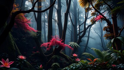 Forest Wallpaper, High Fantasy, Abundant Flora, Studio Lighting, Highly Detailed, Stunning, Dramatic, Breathtaking, Masterpiece, Professional Photography, AI Generated