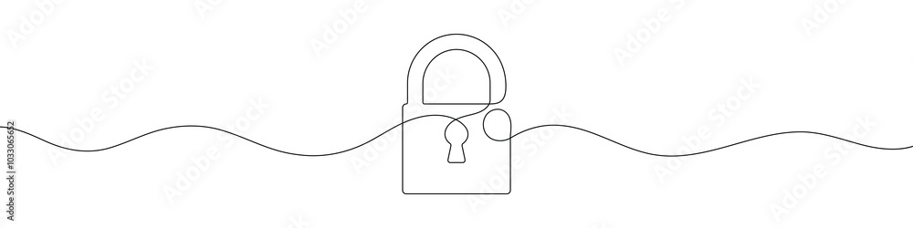 Poster continuous line drawing of padlock. closed lock. one line drawing. single line art. vector illustrat