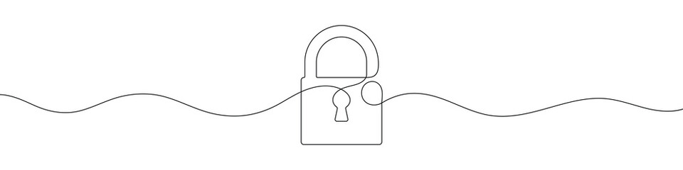 Continuous line drawing of padlock. Closed lock. One line drawing. Single line art. Vector illustration. © Meduza